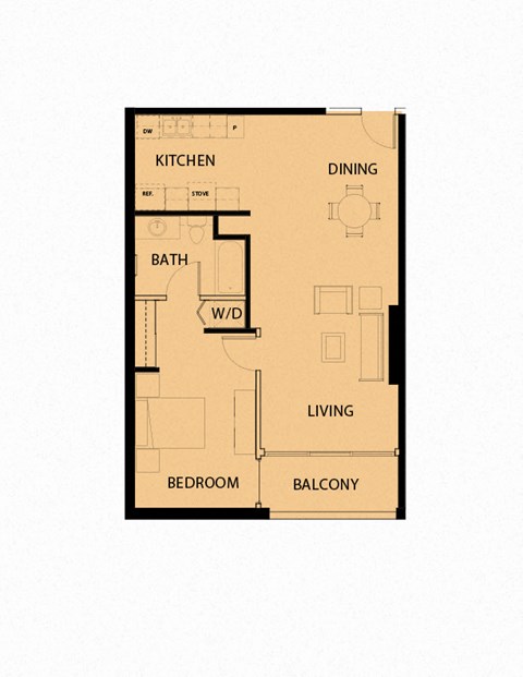 Floor plan for 1 bed, 1 bath, 821 sqft